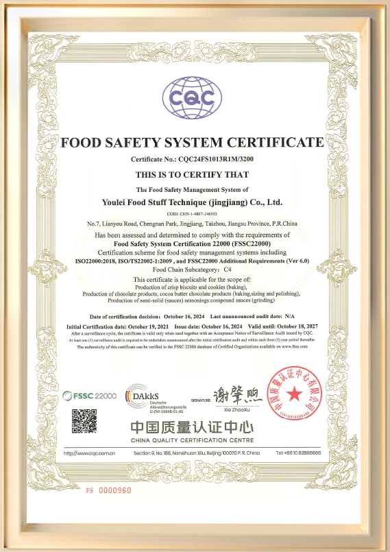 Certifikat for fødevaresikkerhedssystem